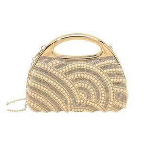 Tigerstars Gold Pearl Rhinestone Embellished Evening Clutch Crossbody Bag